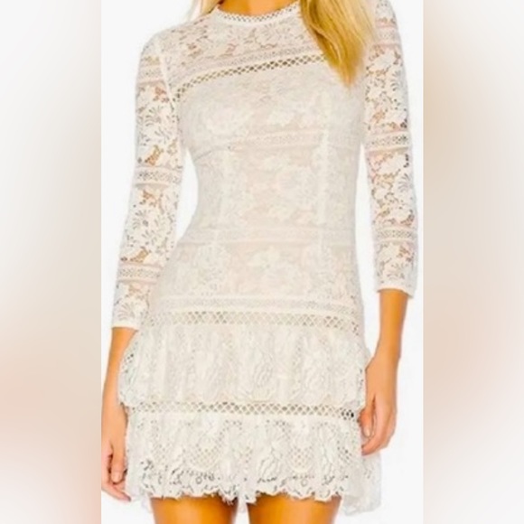 Aijek | Dresses | Aijek Womens Us 24 Melanie Mini Dress White Lace Ruffle  34 Sleeve Revolve | Poshmark
